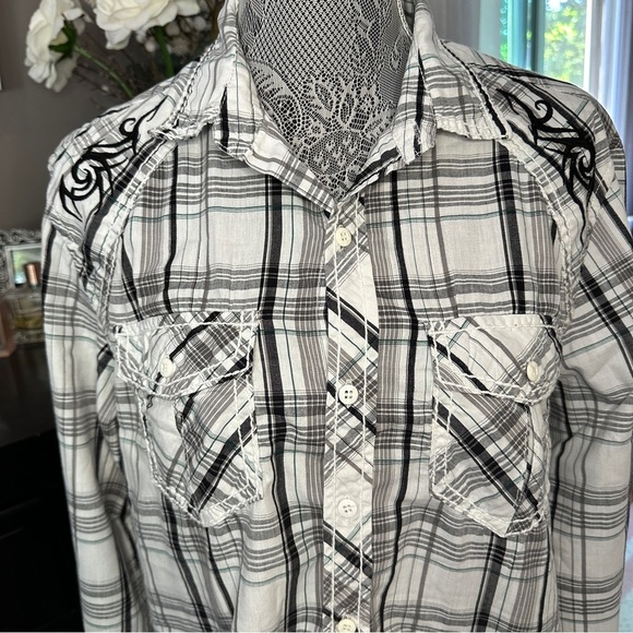 Machine Men’s Plaid Long Sleeve Shirt – Embroidered Western Style – Size M - Picture 3 of 15